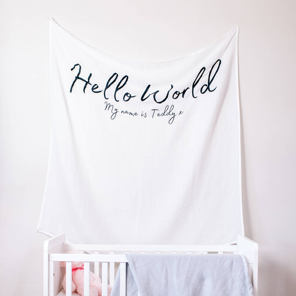 Personalised Hello World Baby Announcement Blanket, 1 of 5