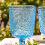 Set Of Four Lugo Paisley Embossed Blue Wine Glasses, thumbnail 2 of 5