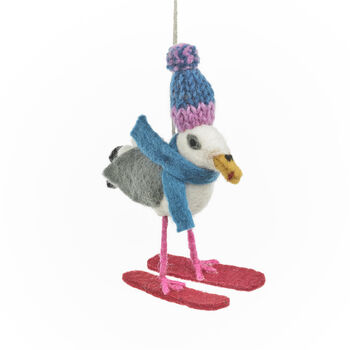 Handmade Felt Ski Gull Christmas Seagull, 2 of 5