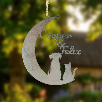 Cat And Dog Personalised Silhouette Steel Moon Crescent, 4 of 8