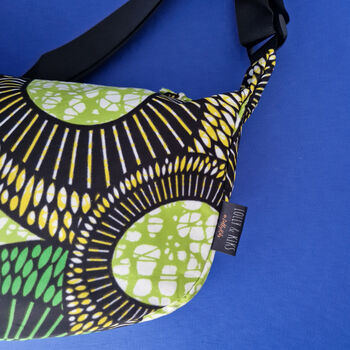 African Print Crossbody Shoulder Bag | Dumpling Sling Bag | Green Yellow, 4 of 6