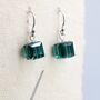 Emerald Green Crystal Cube Drop Hook Earrings, thumbnail 2 of 12