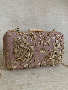 Pink Handcrafted Raw Silk Rectangular Clutch, 8 of 10