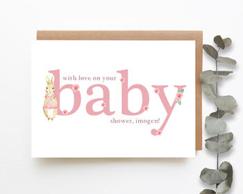 Personalised Pink Rabbit Baby Shower Card, 2 of 4