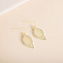 Gold Colour Crystal Encrusted Small Leaf Drop Earrings, thumbnail 3 of 3