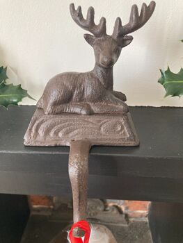 Cast Iron Reindeer Stocking Holder Xmas Mantel Hanger, 7 of 7