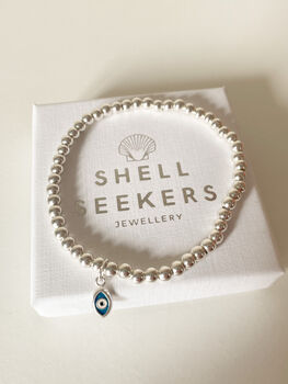 Sterling Silver Evil Eye Charm Beaded Bracelet, 3 of 6