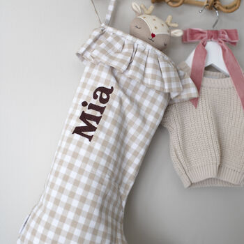 Personalised Beige Gingham Stocking Embroidered, 5 of 9