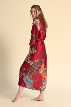 Burgundy Silk Blend Kimono Dressing Gown, 2 of 3