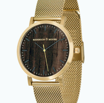 Classic Gold Stainless Steel Unisex Wood Watch, 6 of 9