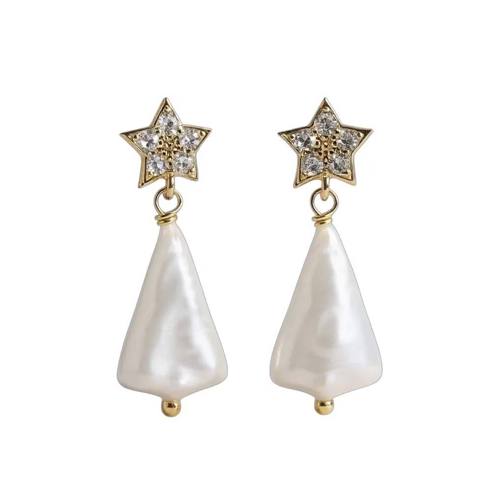 Christmas Tree Starlight Pearl Earrings, 1 of 4