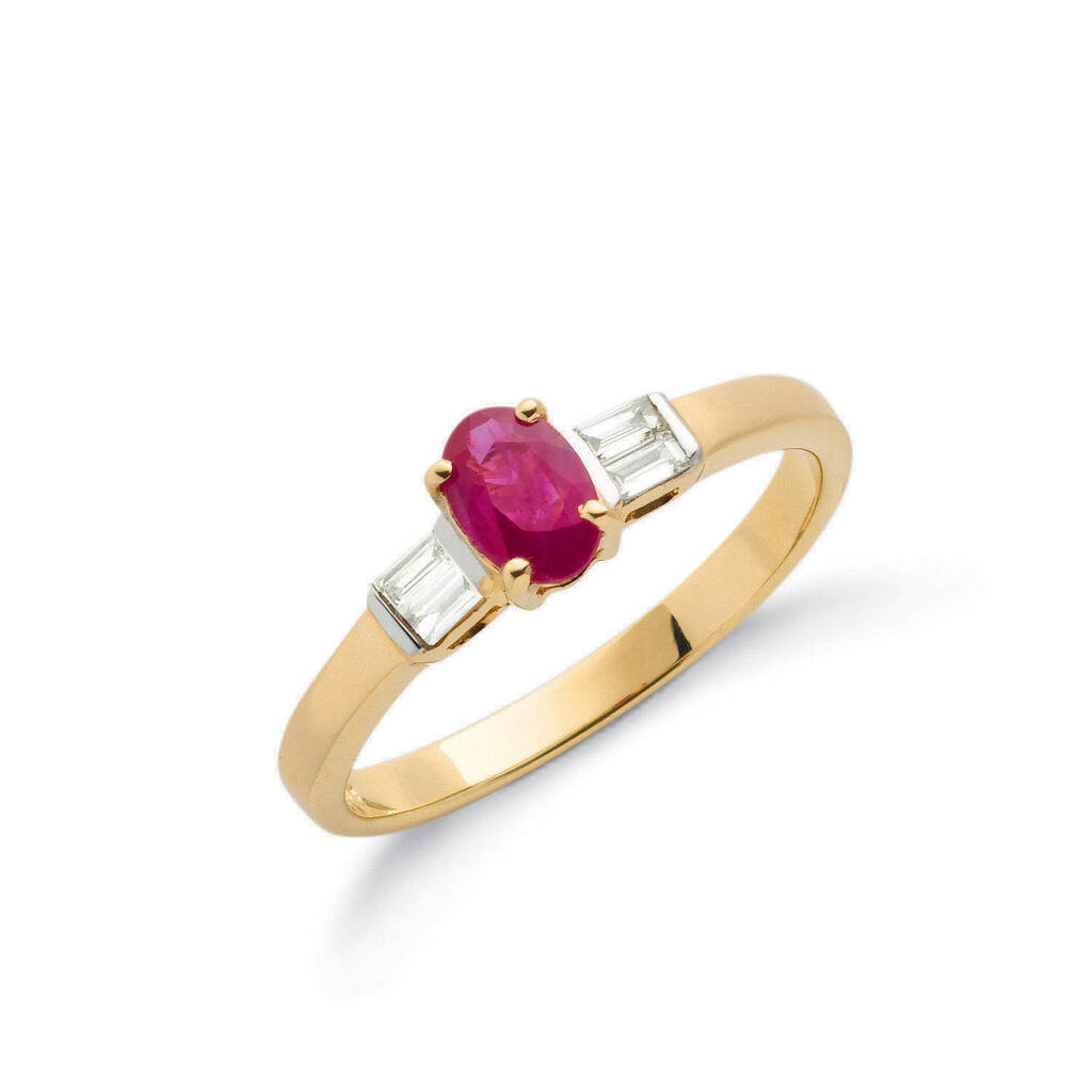 Fine Diamond Solid Gold And Ruby Art Deco Ring