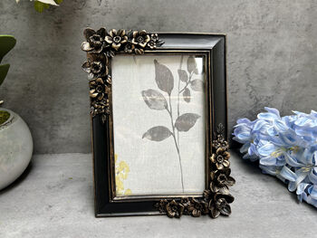 Floral Black And Gold Aged Photo Frame Freestanding 6x4, 2 of 10