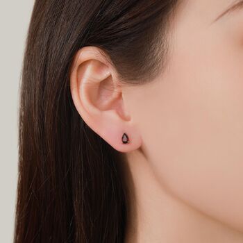 Sterling Silver Extra Tiny Genuine Garnet Droplet Stud Earrings, 4 of 9