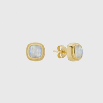 California Cushion Moonstone Gold Plated Stud Earrings, 3 of 4