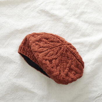 Fair Trade Cable Handknit Wool Jersey Lined Beret Hat, 12 of 12