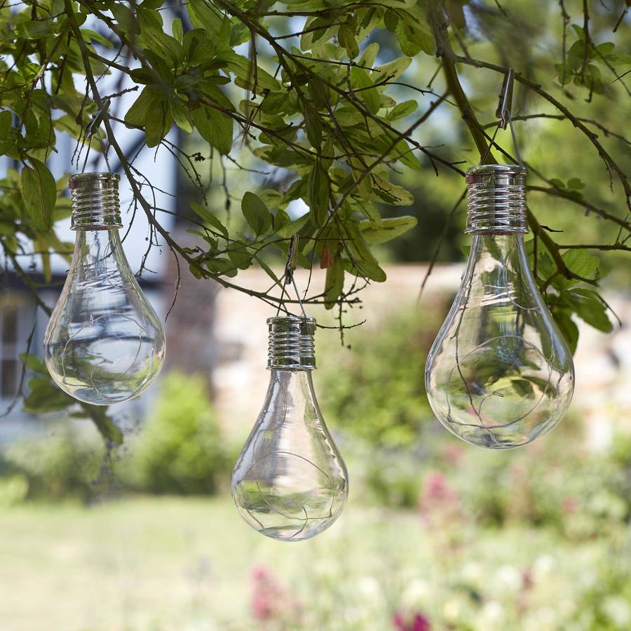 set of six solar lightbulb hanging garden lights by london garden