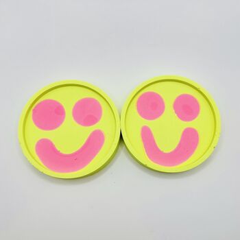Smiley Face Coasters/ Trays Yellow And Pink Set Of Two, 3 of 9