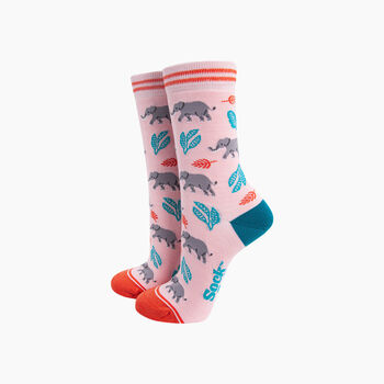 Elephants And Flamingos Bamboo Socks Gift Set For Women, 4 of 4