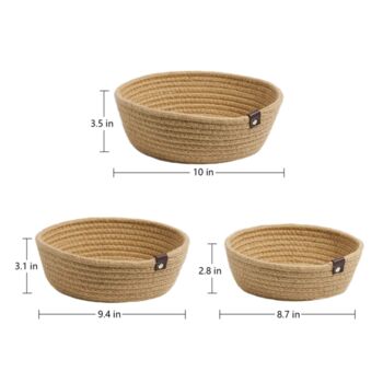 Pack Of Three Jute Small Woven Storage Basket, 2 of 4