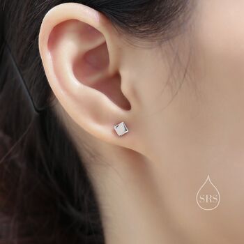Sterling Silver Tiny Square Stud Earrings, 6 of 11