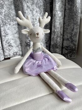 Christmas Linen Ballerina Reindeer Soft Toy, 7 of 9