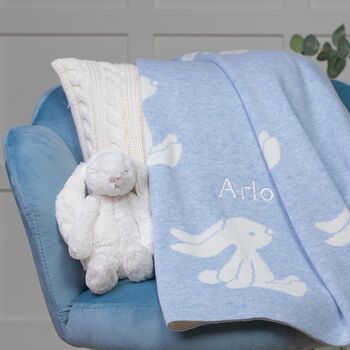 Personalised Blue Bashful Blanket And Bashful Bunny, 4 of 7