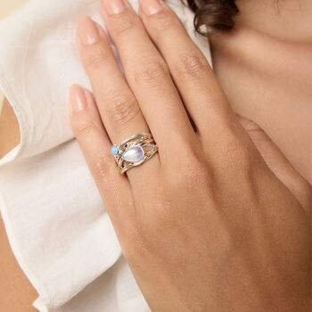 Molten Sterling Silver Moonstone And Blue Opal Ring, 3 of 8