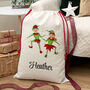 Personalised Playful Elves Christmas Sack, thumbnail 1 of 4