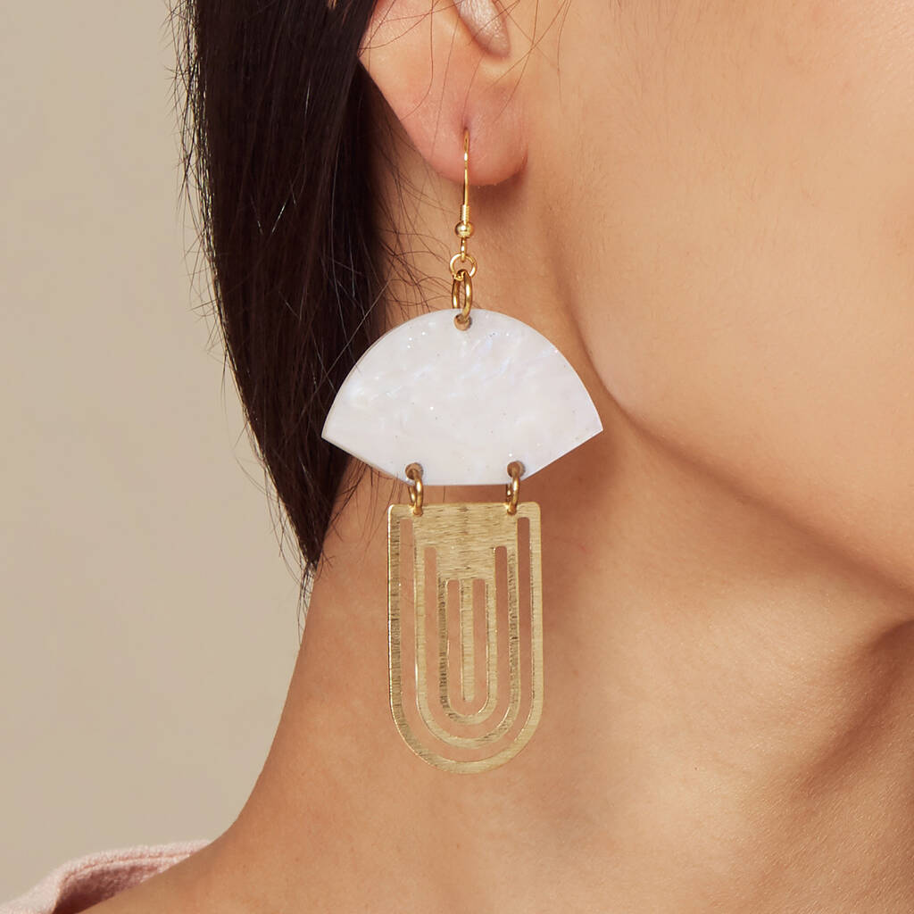 Personalised Art Deco Acrylic And Brass Earrings, 1 of 11