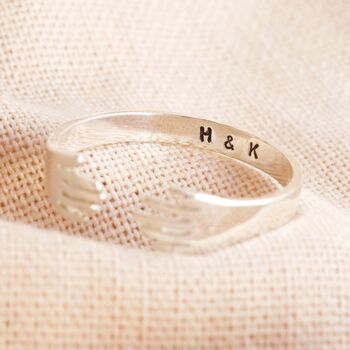 Personalised Sterling Silver Adjustable Hug Hands Ring, 2 of 4