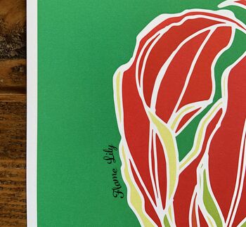 Flame Lily Print On Green, 5 of 6