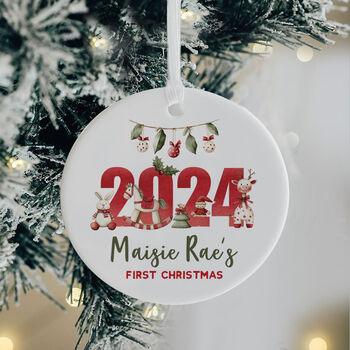 Personalised 2025 Baby's First Christmas Ceramic Decoration, 2 of 5