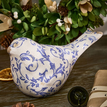 Set Of Two Solene Blue Botanical Bird Ornaments, 4 of 9