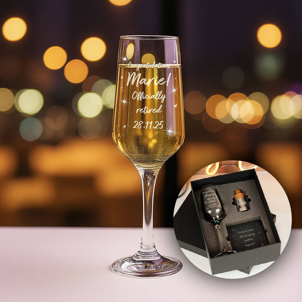 Retirement Diamante Embellished Champagne Flute Glass And Gift Set, 1 of 7