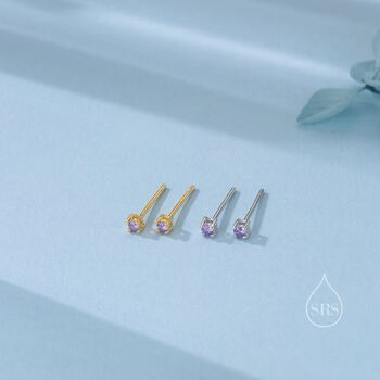Extra Tiny 2mm Amethyst Purple Cz Stud Earrings, 5 of 12