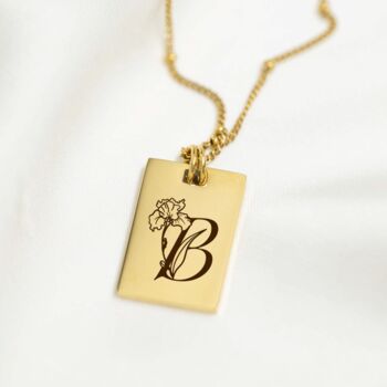 Personalised Birth Flower And Initial Tag Necklace, 3 of 12