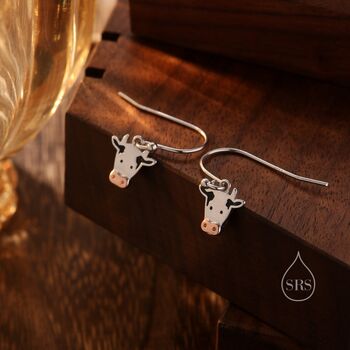 Dairy Cow Drop Dangling Earrings In Sterling Silver, 3 of 10
