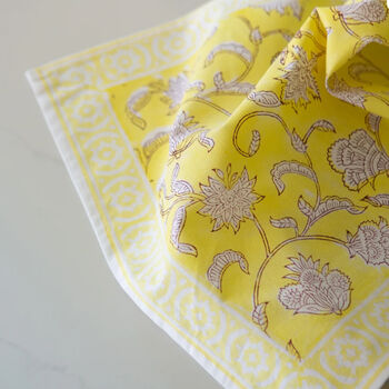 Yellow Floral Cotton Napkins Set Of Two, 2 of 2