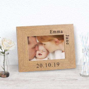 Personalised New Baby Oak Finish Picture Frame, 2 of 2