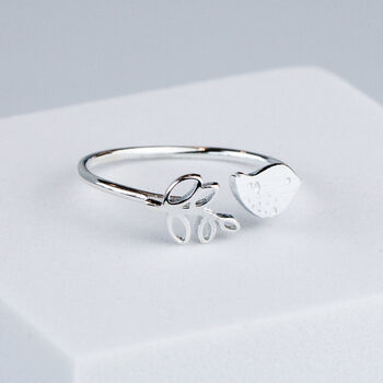 Sterling Silver Bird And Leaf Adjustable Ring, 4 of 6