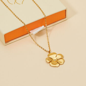Flower Necklace In Golden Stainless Steel, 3 of 4