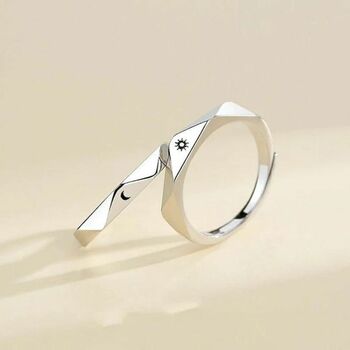 Angle Cut Adjustable Couple Moon And Sun Promise Rings, 4 of 5
