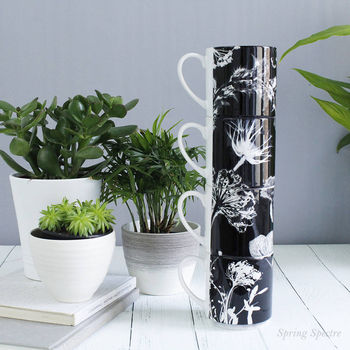 Bold Black And White Floral Print Stacking Gift Mug, 2 of 2
