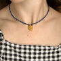Blue Gemstone And Sun Talisman Coin Necklace, thumbnail 2 of 3