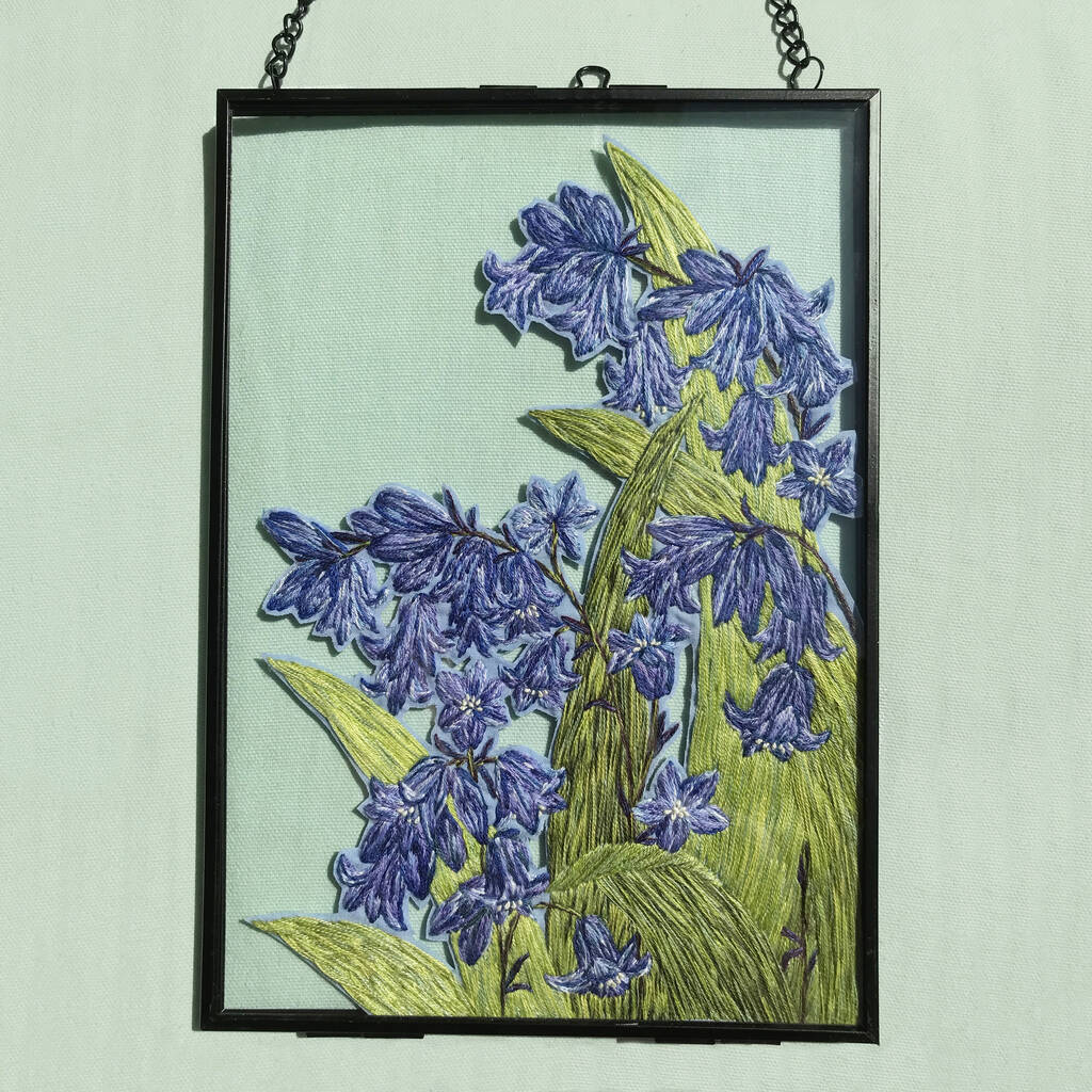 Framed Bluebell Embroidery Artwork, 1 of 4