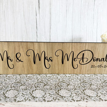 Personalised Wooden Mr And Mrs Wedding Sign Small Decoration Gift, 3 of 4