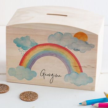 Personalised Rainbow And Clouds Money Pot Piggy Bank, 2 of 5