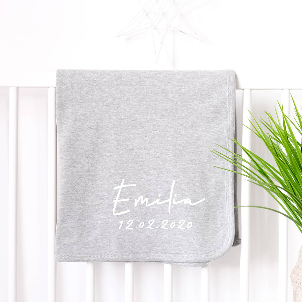 Personalised Grey Cotton Baby Blanket By 1st Birthday Gifts