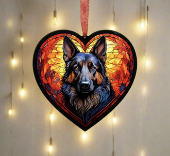German Shepherd Stained Glass Effect Heart Suncatcher, 2 of 7